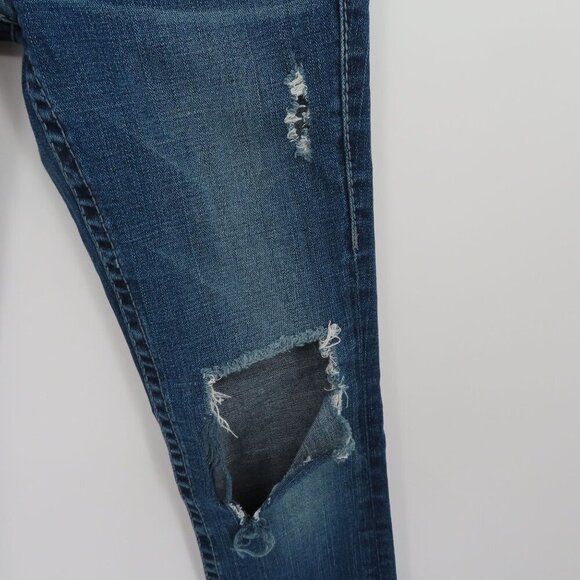 True Religion Women 26 Billy Big T Medium Wash Blue Distressed Torn Denim Jeans - Picture 5 of 16